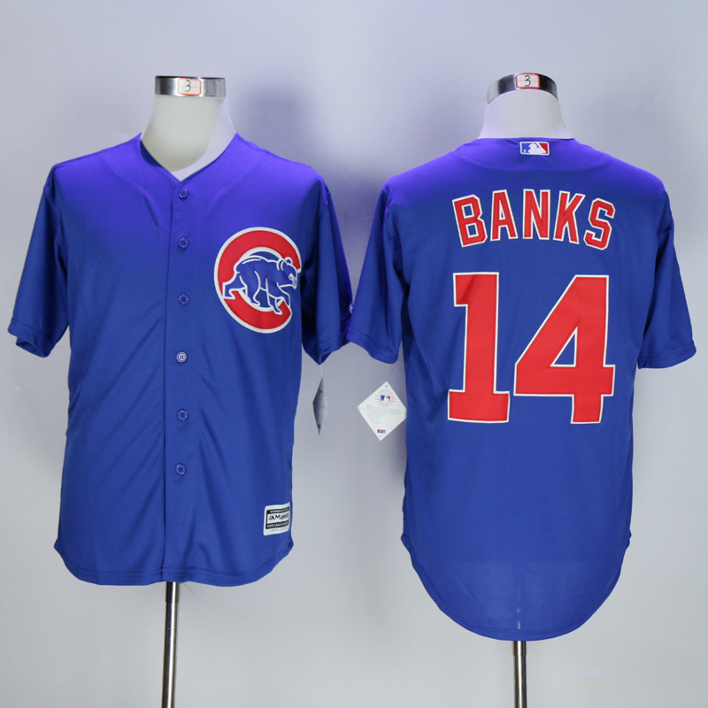 Men Chicago Cubs 14 Banks Blue MLB Jerseys